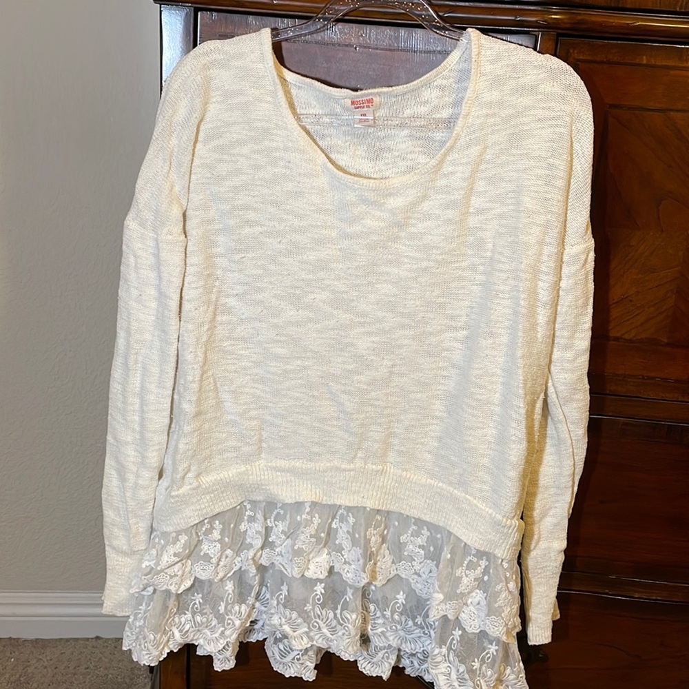 Off white sweater with lace detail